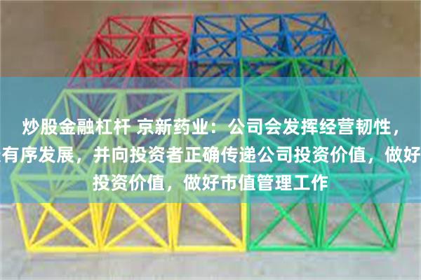 炒股金融杠杆 京新药业：公司会发挥经营韧性，实现业务健康有序发展，并向投资者正确传递公司投资价值，做好市值管理工作